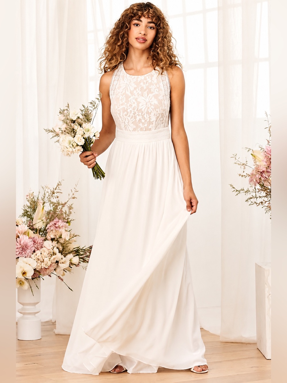 Lulus Forever and Always White Lace Maxi Dress